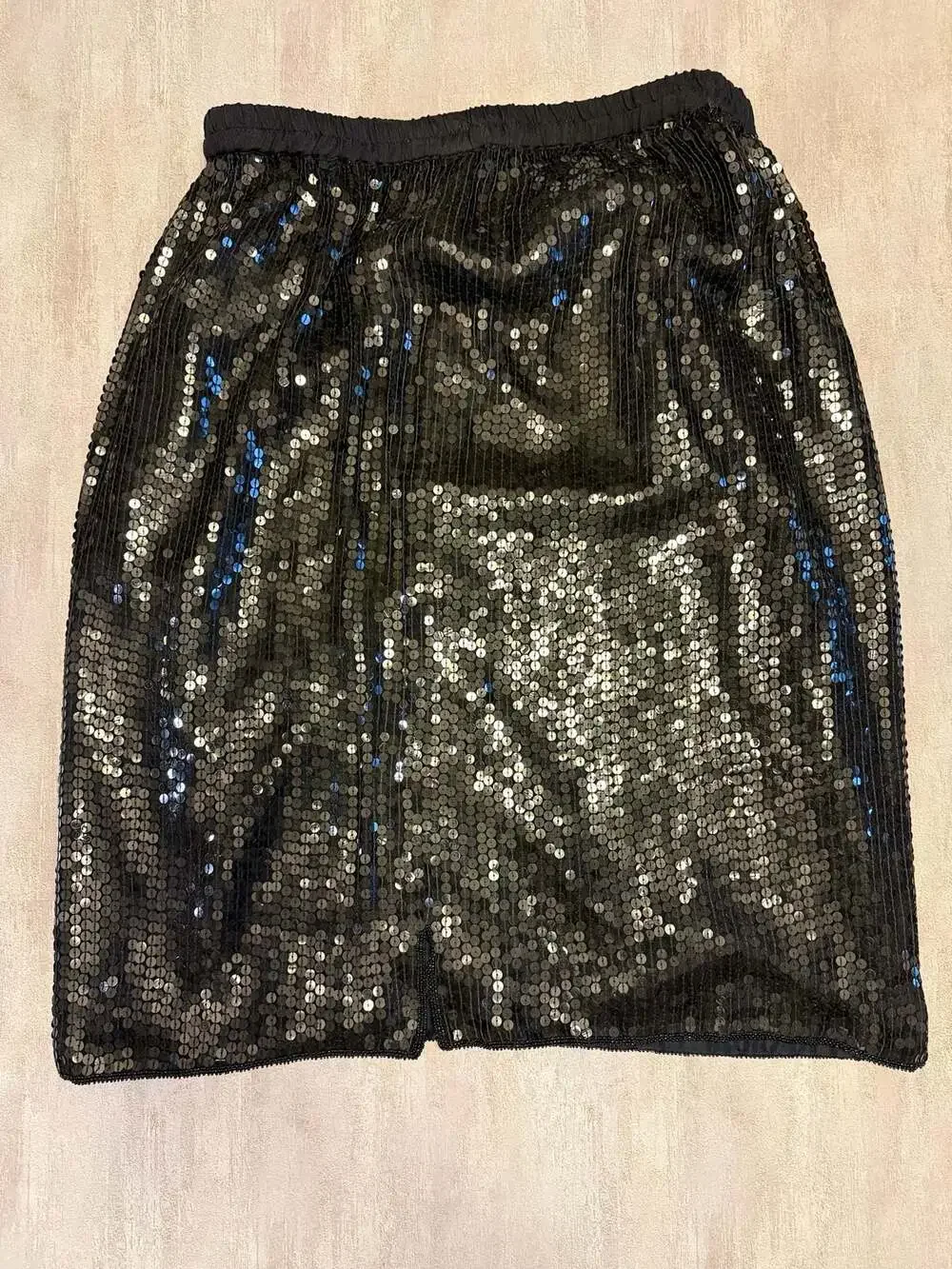 Frank Usher Vintage 100% Silk Sequin‎ Skirt Black Size M